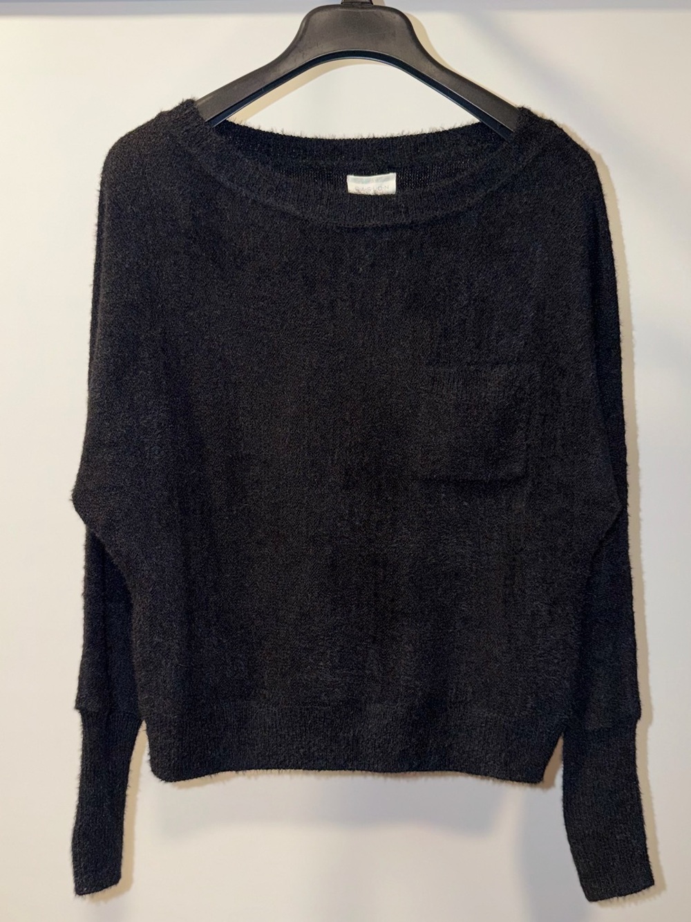 Caslon Black Fuzzy Crewneck Pocket Sweater